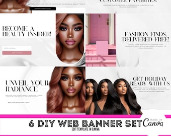 Pink Banner Set, Editable Website Banners, Shopify Slider Banners, Website Kit, Canva Web Banners, Beauty, Lash, Hair, Nail Banners