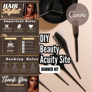 Acuity Scheduling Template, Lash Tech, Hairstylist, Makeup, Beauty Branding, Booking Site, Template Canva, Editable Booking Web Banners