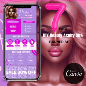 Acuity Scheduling Template, Lash Tech, Hairstylist, Makeup, Beauty Branding, Booking Site, Template Canva, Editable Booking Web Banners