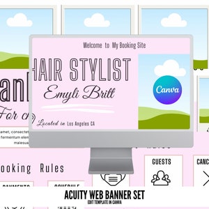 Acuity Scheduling Template, Lash Tech, Hairstylist, Makeup, Beauty Branding, Booking Site, Template Canva, Editable Booking Web Banners