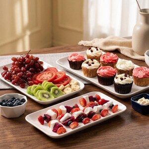 16/14/12 Inch Porcelain Serving Platter Set of 3 White Rectangular