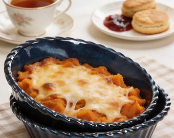 2 Pack 10 Inch Ceramic Pie Pans Deep Fluted Blue Baking