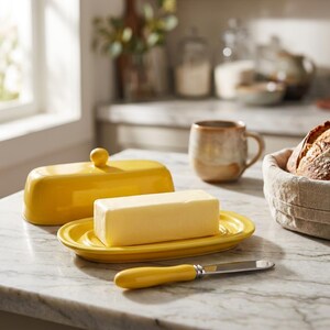 8 Inch Ceramic Butter Dish with Lid Porcelain Knob Handle