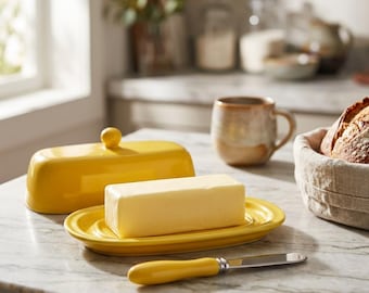 8 Inch Ceramic Butter Dish with Lid Porcelain Knob Handle