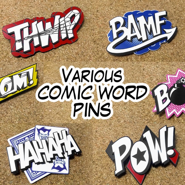 Vintage Comic Words Pin (7 Styles!)