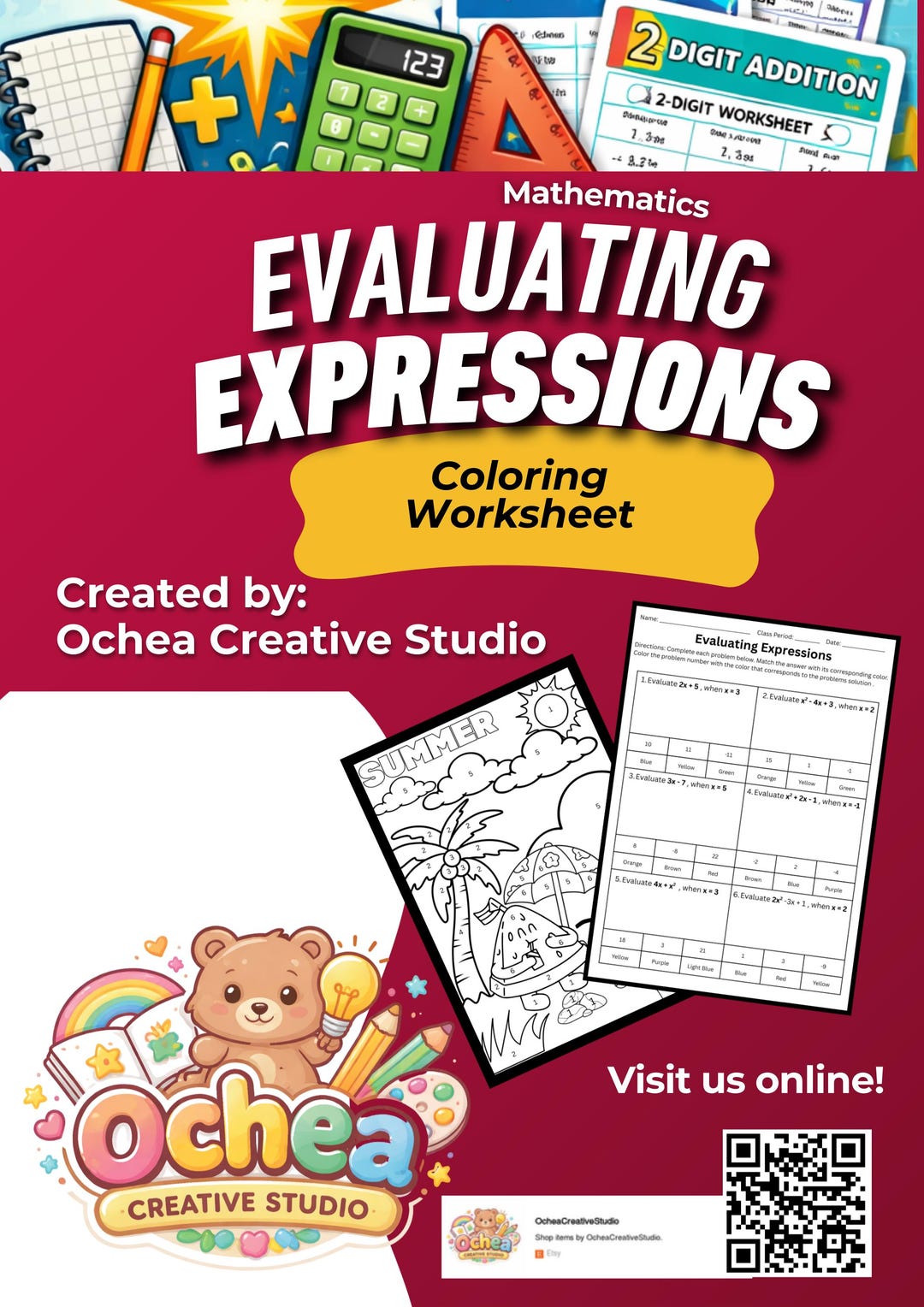 Evaluating Expressions Coloring Worksheet – Fun Math Activity for Your ...