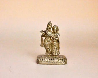 Ídolo miniatura de latón de Radha Krishna