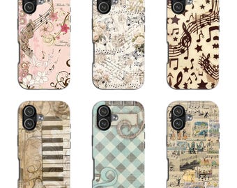 Vintage Music Sheet Phone Case|Aesthetic Piano Music Notes Design|Retro Shabby Chic Floral Cover for iPhone Samsung|Antique Paper Style Case