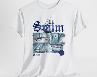 BTS Swim T-shirt, Vintage Nautical Aesthetic Shirt, Arirang Ship Graphic Tee, Retro Kpop Fan Gift, Minimalist Ocean Design Shirt.