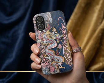 Ed Hardy Inspired Tattoo Art Phone Case - Y2K Vintage Aesthetic Dragon Tiger Skull Design - Retro Tough Protective Case for iPhone Samsung