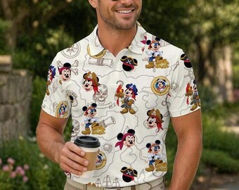 Polo de golf de Mickey y sus amigos piratas, polo de golf clásico de Disney, regalo para papá, polo de golf de Mickey para papá, divertida camisa de golf de Disney, polo de Mickey