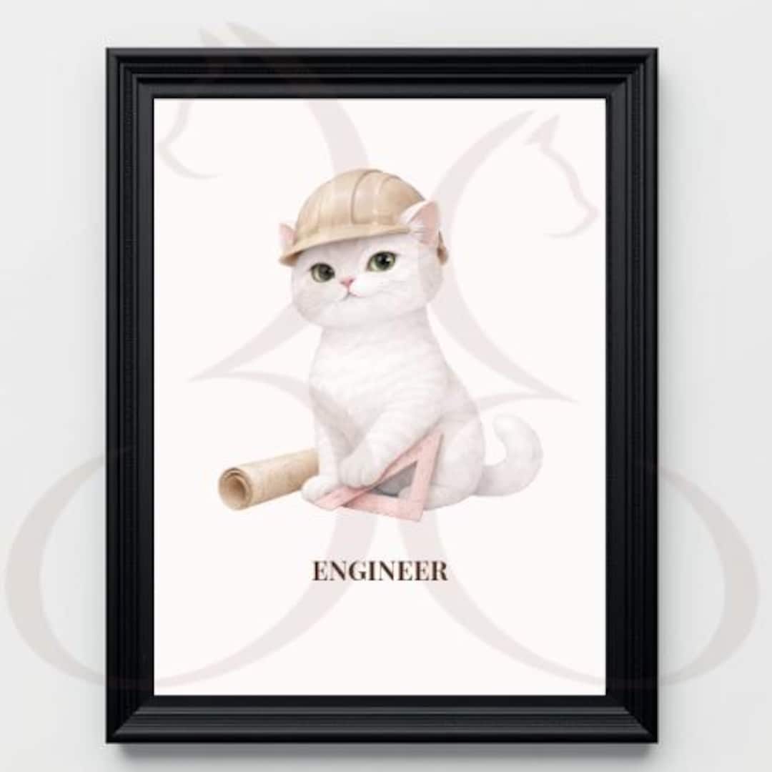 Engineer Cat Wall Art, Funny Workspace Decor, Career Humor Poster ...