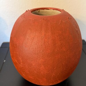 Handmade Ceramic Vase Terracotta Orange Pottery Vessel Round Body Textured Matte Planter Small Clay Container Bohemian Home Shelf AccentHmUc