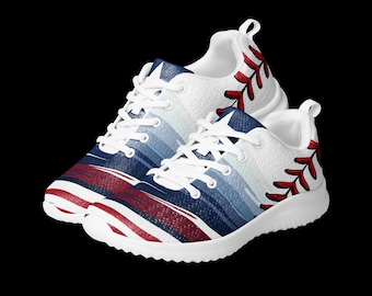 Women’s Athletic Footwear American Flag Baseball Laces Patriotic Design Lightweight Comfy Padded Collar Baseball Lover Gift For Her