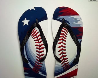 Patriotic Baseball Sandal Summer Sport Fan Casual Beach Thong Usa Footwear Red White Blue Star Stripe Shoe Independence Day Gift Memorial
