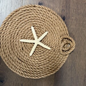 Brown Round Woven Handmade Mat Macrame Rope Spiral Coil Design Natural Style Wall Hanging Accessory Rustic Bohemian Decor unique coil.