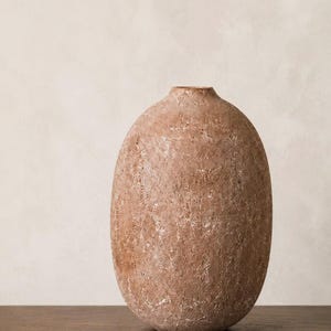Ceramic Bottle Vase Tall Narrow Neck Vessel Stone Finish Textured Pottery Rustic Table Centerpiece Farmhouse Mantel Styling Boho Shelf
