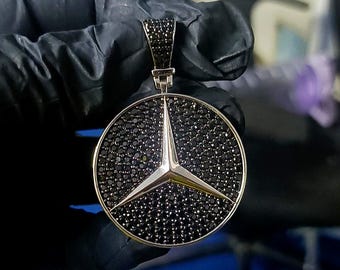 Round Cut Simulated Black Diamond Hip Hop Necklace Pendant 14K White Gold Plated Silver