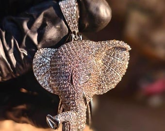 Natural Moissanite Elephant Head Pendant Hip Hop Iced Out Necklace Luxury Animal Jewelry