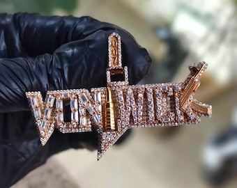 Customized Simulated Diamond Name Pendant: 14K Gold Plated 925 Silver Hip Hop Statement Jewelry