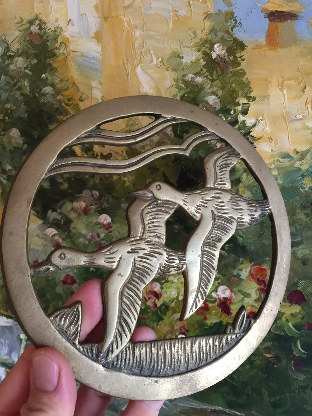 Vintage BRASS DUCKS TRIVET Etsy