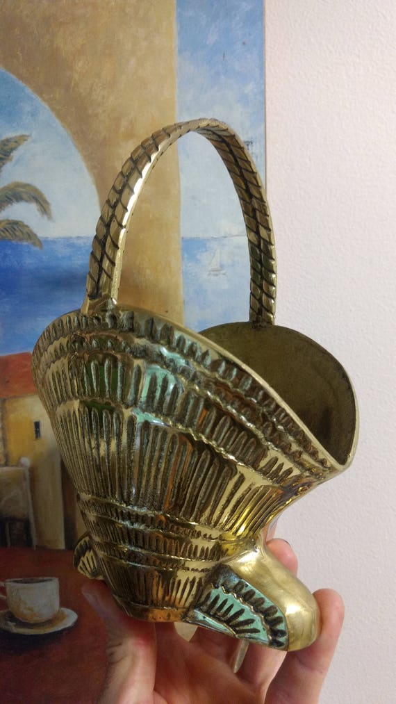 Antique BRASS SEASHELL BASKET