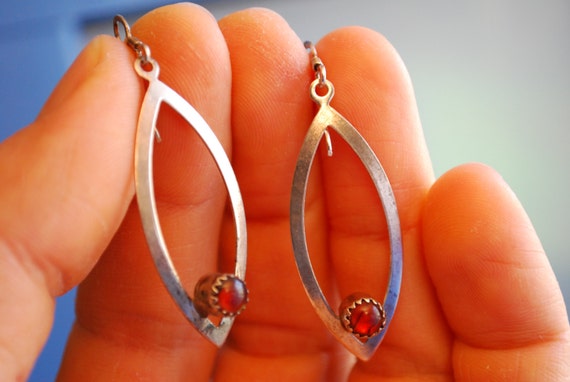 VINTAGE EARRINGS - Sterling Silver AGATE Earrings - image 1