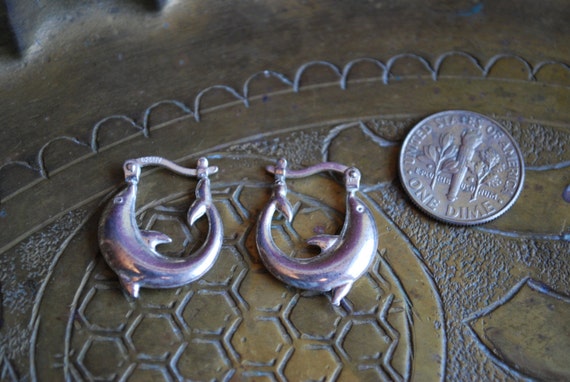 Vintage EARRINGS - Sterling Silver DOLPHIN Earrin… - image 4