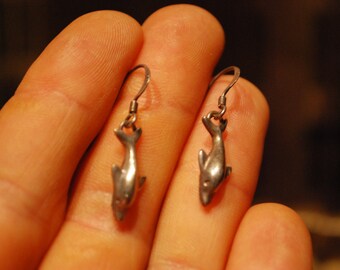 Vintage DANGLE EARRINGS - 1960s Sterling Silver DOLPHIN Earrings