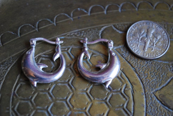 Vintage EARRINGS - Sterling Silver DOLPHIN Earrin… - image 3