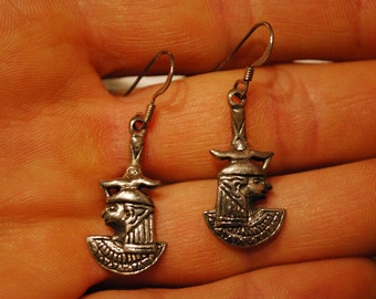 Vintage DANGLE EARRINGS - Sterling Silver Pharaoh Ancient Egypt Earrings