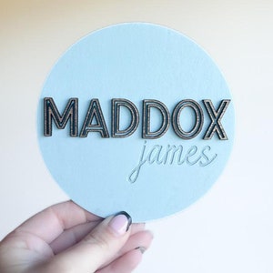 Personalized Round Baby Name Sign • Nursery Name Plaque • Custom Baby Name Reveal Decor