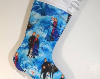 Handmade Disney's Frozen Anna, Elsa, and Olaf Print Christmas Stocking Fully Lined