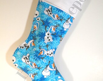 Handmade Disney's Frozen Olaf Print Fully Lined Christmas Stocking w/cuff