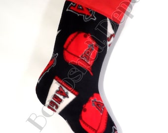 Handmade California Angels Fleece Christmas Stocking Fully Lined w/ Cuff