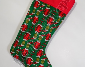 Handmade How The Grinch Stole Christmas Theme Christmas Stocking Flannel Lined w/ Red Cuff