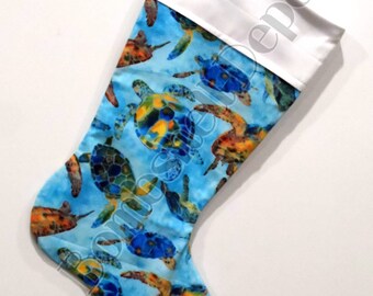 Handmade Sea Turtle Watercolor Print Fully Lined Christmas Stocking