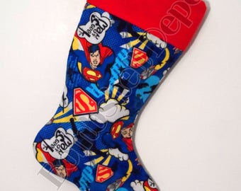 Handmade Flannel Superman Fully Lined Christmas Stocking