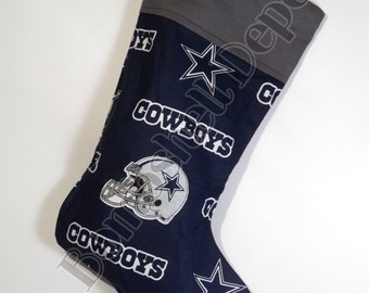 Handmade Dallas Cowboy's Navy Christmas Stocking Cotton/poly Lined w/ Gray Cuff