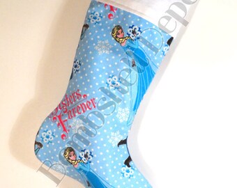 Handmade Frozen Sisters Forever Fully Lined Christmas Stocking