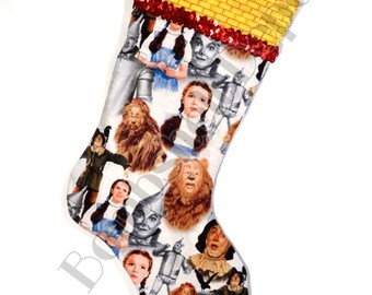 Handmade The Wizard Of OZ Christmas Stocking Cotton/poly Lined w/ Yellow Brick Road Cuff