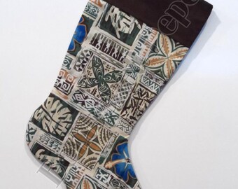Handmade Tiki Tapa Print Fully Lined Christmas Stocking