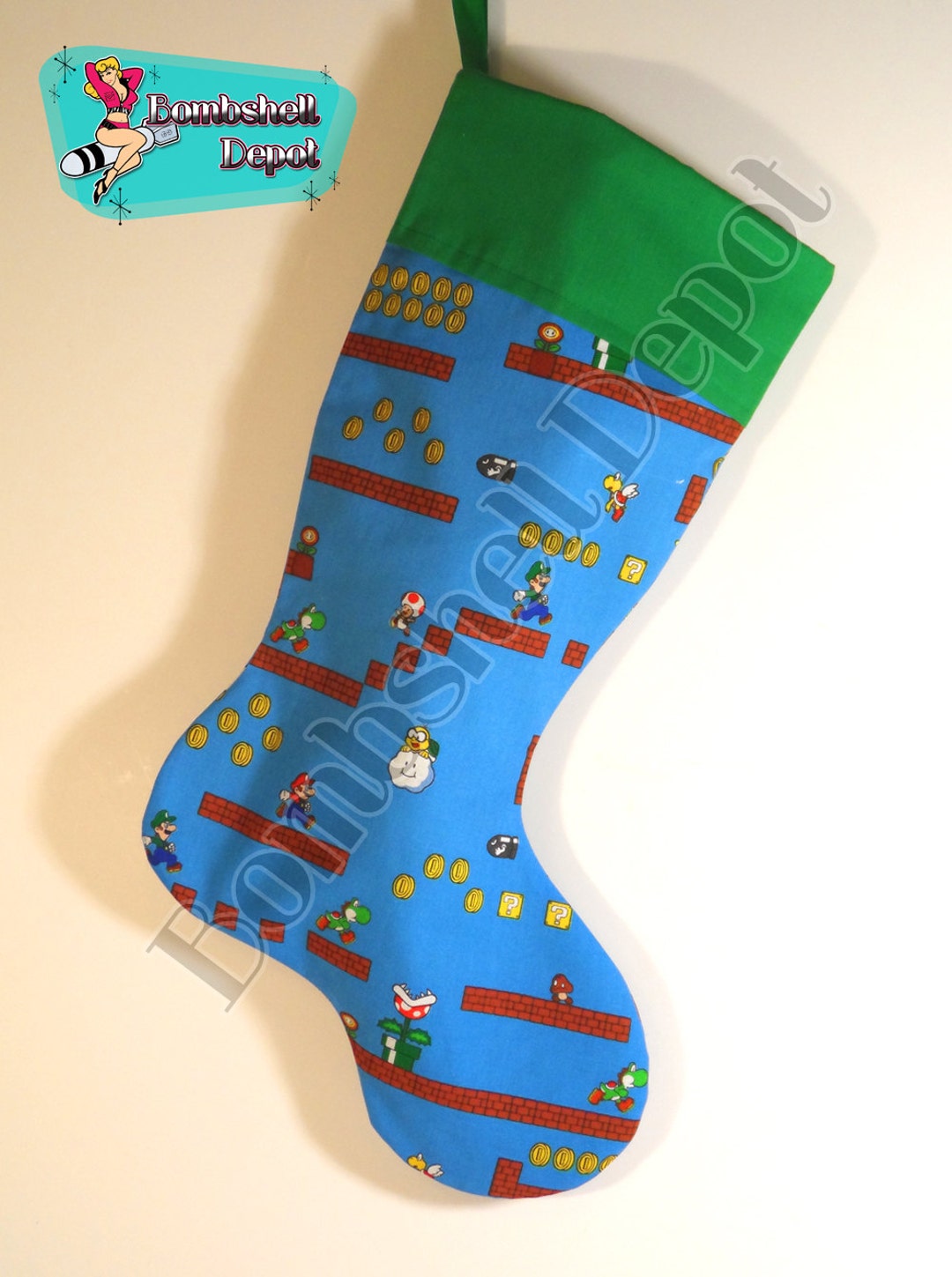 Handmade Luigi Super Mario Brothers Fully Lined Christmas Stocking - Etsy