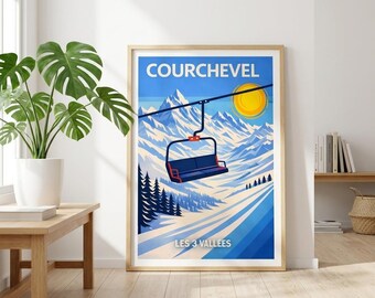 Impressão de esqui de Courchevel | Arte de parede dos Alpes Franceses | Impressão alpina de luxo | Pôster de estação de esqui | Arte de viagem na montanha | Decoração de inverno