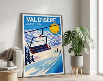 Pôster Pop Art de Val d'Isère | Arte de Parede para Esqui | Impressão dos Alpes Franceses | Pôster de Esqui Colorido | Decoração Alpina | Impressão de Montanha em Estilo Vintage