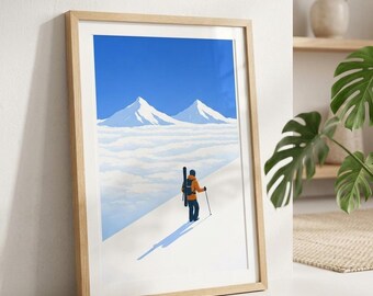 Impressão de Esqui | Pôster Minimalista de Esqui | Pôster de Teleférico | Impressão de Inverno Alpino | Decoração de Esqui na Montanha | Arte de Snowboard | Impressão de Arte Moderna de Esqui