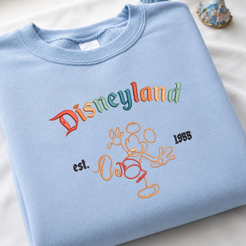Disneyland est 1955 Tshirt Sweatshirt Hoodie, Embroidered Mickey Mouse Crewneck, Retro Vintage Family Vacation Shirt, Magical Park Trip Gift image 5