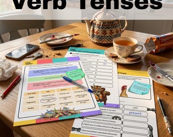 Tiempos verbales - Paquete de hojas de ejercicios de gramática para sexto curso / Reino Unido / PDF imprimible para practicar en casa