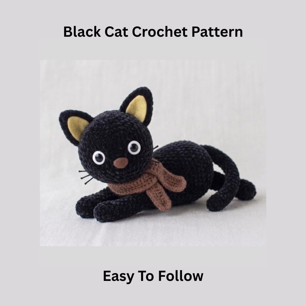 30 Black Cat Crochet Patterns for Amigurumi, Bags, Keychains, and Cozy Handmade Gifts 20 Black Cat with Scarf