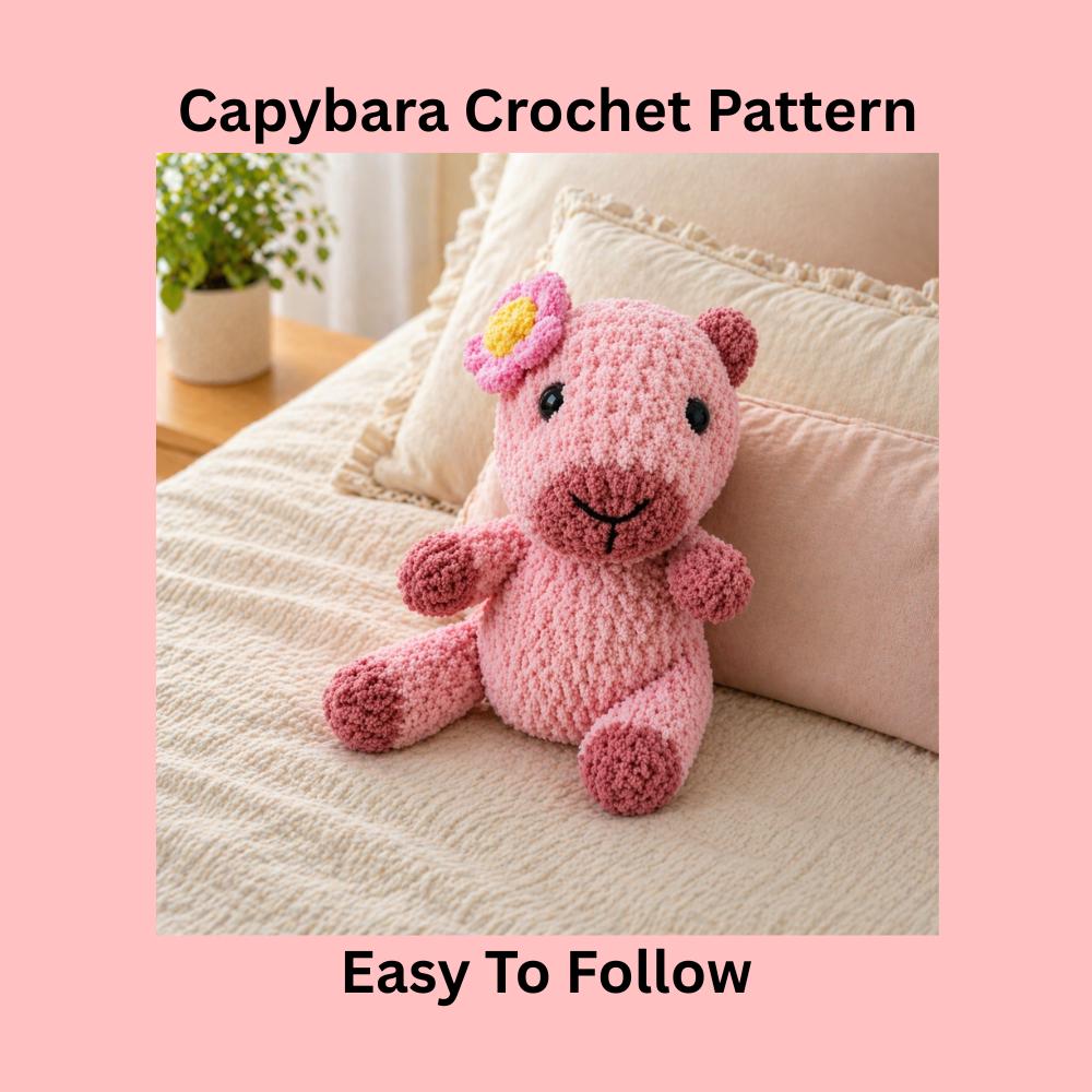 30 Chenille Yarn Crochet Patterns for Soft Plushies, Cozy Decor, and Cute Gifts 13 Pink Capybara Amigurumi Pattern